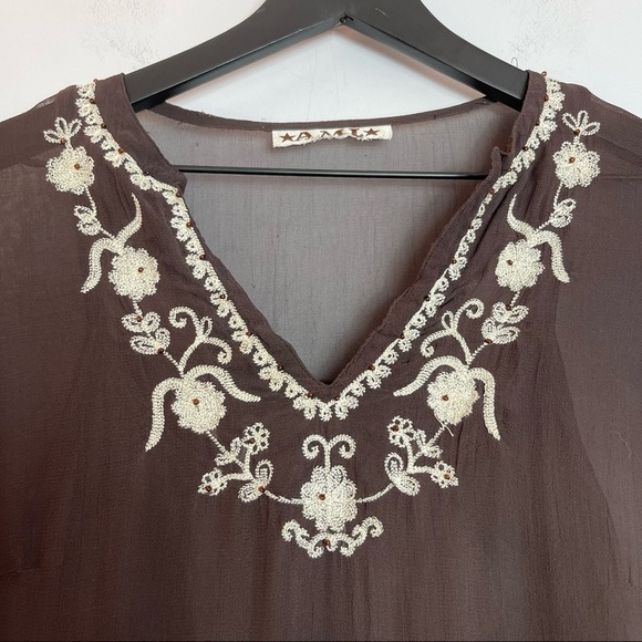 AML Brown Long Sleeve Sheer Top - Picture 7 of 15